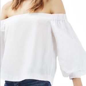Topshop off shoulder balloon sleeves crop top